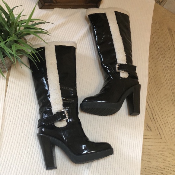 Michael Kors knee Boots black patent faux fur - Picture 2 of 15